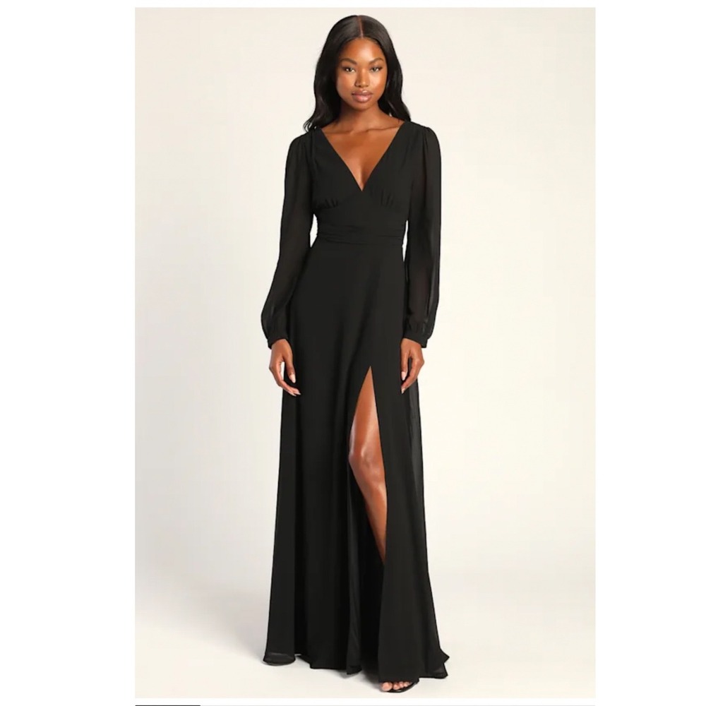 Lulus Love You So Black Long Sleeve Maxi Dress Size XL